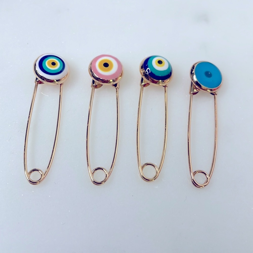 4 PIN SET Evil Eye Pin Gold 18K Plated 🧿 Pins Amulet Stroller Blue Pink El Ojo - Picture 7 of 12